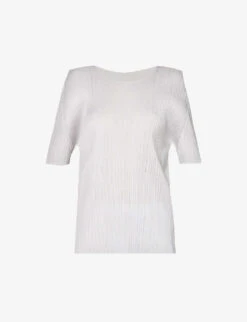 Basics Round Neck Pleated Woven Jersey Top