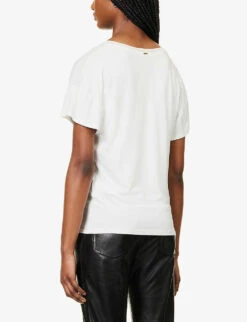 Ikks Metallic Ribbed V-neck Woven T-shirt -Whistles Shop R04063153 ECRU ALT03