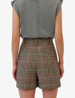 Ikks Checked High-rise Wool-blend Shorts -Whistles Shop R04063193 BROWN ALT03