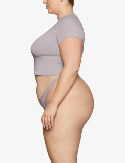 New Vintage Cropped Stretch-cotton T-shirt -Whistles Shop R04068464 HEATHERGREY ALT02