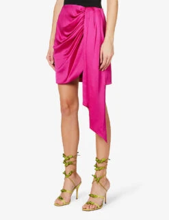 Mae Asymmetric-hem Satin Mini Skirt -Whistles Shop R04069423 BOUGAINVILLEA ALT02