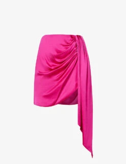 Mae Asymmetric-hem Satin Mini Skirt