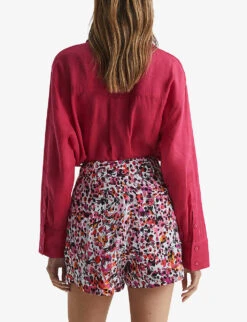 Reiss Lara Floral-print Mid-rise Woven Shorts -Whistles Shop R04070712 PINK ALT03
