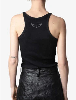 Zadig & Voltaire Alba Cotton Tank Top -Whistles Shop R04074044 NOIR ALT03