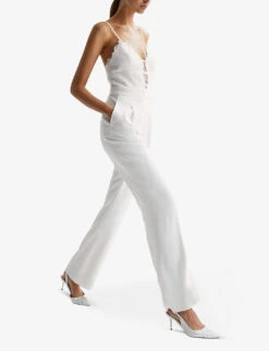Reiss Cora Lace-bodice Stretch-woven Jumpsuit -Whistles Shop R04075258 IVORY ALT02