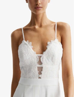 Reiss Cora Lace-bodice Stretch-woven Jumpsuit -Whistles Shop R04075258 IVORY ALT04