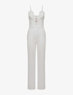 Reiss Cora Lace-bodice Stretch-woven Jumpsuit