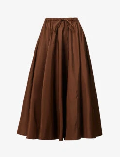 Valentino Flared-hem Drawstring-waist Silk Maxi Skirt