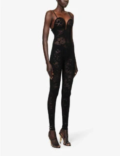 ALAIA Sweetheart-neck Semi-sheer Knitted Jumpsuit -Whistles Shop R04076367 NOIRALAIA ALT02