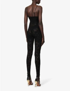 ALAIA Sweetheart-neck Semi-sheer Knitted Jumpsuit -Whistles Shop R04076367 NOIRALAIA ALT03