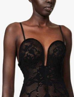 ALAIA Sweetheart-neck Semi-sheer Knitted Jumpsuit -Whistles Shop R04076367 NOIRALAIA ALT04