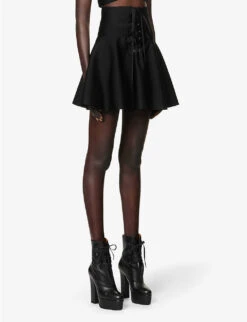 ALAIA Lace-up A-line Woven Midi Skirt -Whistles Shop R04076376 NOIRALAIA ALT02