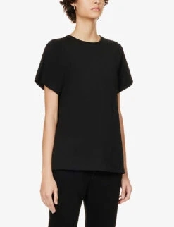 Toteme Logo-embroidered Organic Cotton T-shirt -Whistles Shop R04077099 BLACK ALT02