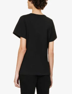 Toteme Logo-embroidered Organic Cotton T-shirt -Whistles Shop R04077099 BLACK ALT03