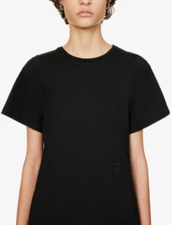Toteme Logo-embroidered Organic Cotton T-shirt -Whistles Shop R04077099 BLACK ALT04
