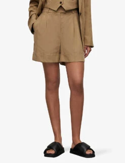 AllSaints Deri Lyn Wide-leg Mid-rise Woven Shorts -Whistles Shop R04080479 LIGHTKHAKIBR ALT02