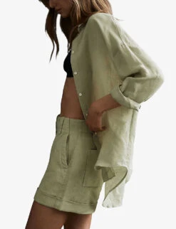 Reiss Ellis Long-sleeved Oversized Linen-blend Shirt -Whistles Shop R04082359 KHAKI ALT02