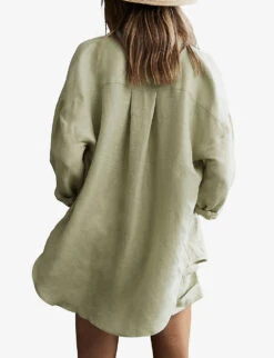 Reiss Ellis Long-sleeved Oversized Linen-blend Shirt -Whistles Shop R04082359 KHAKI ALT03