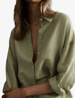 Reiss Ellis Long-sleeved Oversized Linen-blend Shirt -Whistles Shop R04082359 KHAKI ALT04