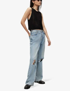 AllSaints Open-weave Mesh Cotton-blend Tank Top -Whistles Shop R04082472 BLACK ALT02