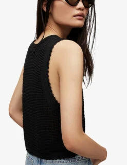 AllSaints Open-weave Mesh Cotton-blend Tank Top -Whistles Shop R04082472 BLACK ALT03