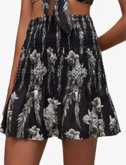 AllSaints Riah Floral-print Linen Mini Skirt -Whistles Shop R04082732 BLACK ALT03
