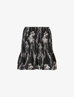 AllSaints Riah Floral-print Linen Mini Skirt
