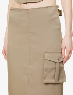 Suki Flap-pocket Slim-fit Stretch-woven Skirt -Whistles Shop R04086817 SAGE ALT05