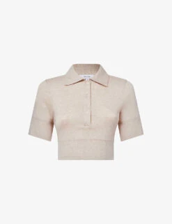 Reiss Eva Collared Cropped Stretch-knit Polo Top