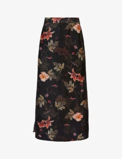 AllSaints Asta Floral-print Linen-blend Maxi Skirt
