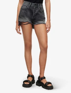 AllSaints Heidi High-rise Distressed-hem Denim Shorts -Whistles Shop R04087382 WASHEDBLACK ALT02
