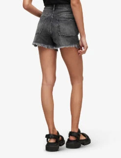 AllSaints Heidi High-rise Distressed-hem Denim Shorts -Whistles Shop R04087382 WASHEDBLACK ALT03