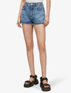 AllSaints Faye High-rise Raw-hem Denim Shorts -Whistles Shop R04087394 DARKINDIGOBL ALT02