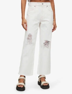 AllSaints Hailey Destroy High-rise Tapered-leg Organic-cotton Jeans 9 AllSaints Hailey Destroy High-rise Tapered-leg Organic-cotton Jeans -Whistles Shop R04087409 WHITE ALT02