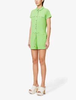Melissa Odabash Cheryl Drawstring-waist Cotton-blend Playsuit -Whistles Shop R04090048 LIME ALT02