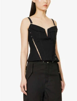 Dion Lee Panelled Plunge-neck Stretch-organic Cotton Top -Whistles Shop R04091335 BLACK ALT02