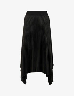 Joseph Ade Asymmetric-hem Pleated Satin Midi Skirt