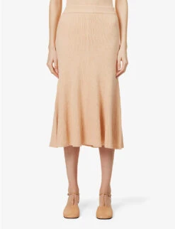 Joseph Flared Cotton And Wool-blend Knitted Midi Skirt -Whistles Shop R04095435 SALMON ALT02