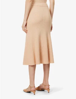 Joseph Flared Cotton And Wool-blend Knitted Midi Skirt -Whistles Shop R04095435 SALMON ALT03