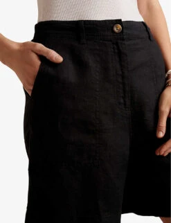 Longline Relaxed-fit Linen Shorts -Whistles Shop R04097408 BLACK ALT04