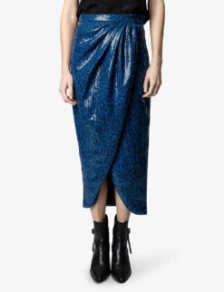 Zadig & Voltaire Jamelia Leopard Sequin-embellished Midi Skirt -Whistles Shop R04101050 AZUR ALT02