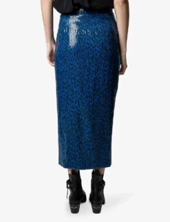 Zadig & Voltaire Jamelia Leopard Sequin-embellished Midi Skirt -Whistles Shop R04101050 AZUR ALT03