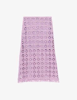 Maje Juliette Open-cut Embroidery Cotton Midi Skirt