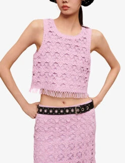 Maje Madagascar Crochet Fringe-trimmed Cotton Top -Whistles Shop R04101539 VIOLETS ALT02