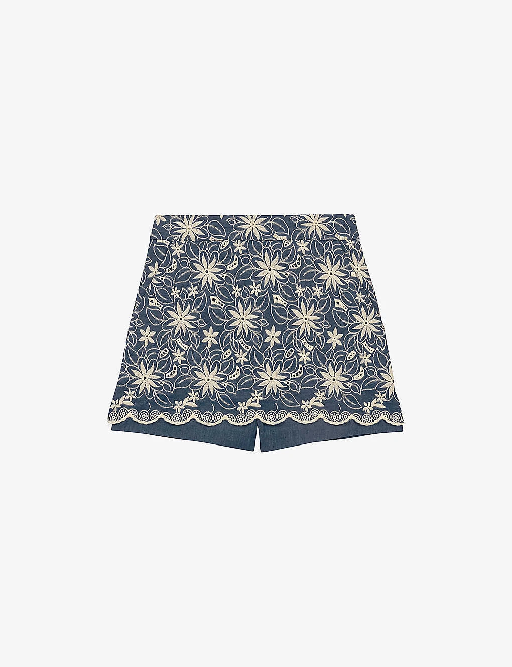 Maje Floral-embroidered Cotton-blend Shorts 3 Maje Floral-embroidered Cotton-blend Shorts