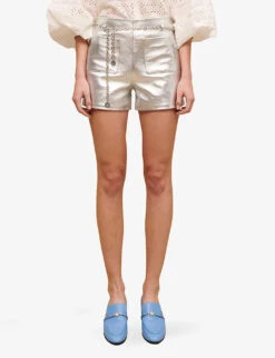 Maje Metallic Straight-cut Leather Shorts -Whistles Shop R04101766 NOIRGRIS ALT02