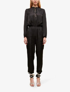 Maje Paulynou Tied-neck Balloon-sleeved Recycled-polyester Jumpsuit -Whistles Shop R04101783 NOIRGRIS ALT02