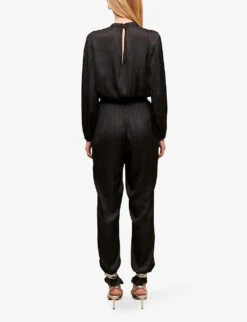 Maje Paulynou Tied-neck Balloon-sleeved Recycled-polyester Jumpsuit -Whistles Shop R04101783 NOIRGRIS ALT03