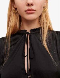 Maje Paulynou Tied-neck Balloon-sleeved Recycled-polyester Jumpsuit -Whistles Shop R04101783 NOIRGRIS ALT04