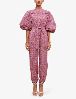Maje Pyad Floral-print Puff-sleeve Cotton Jumpsuit -Whistles Shop R04101875 ROSES ALT02